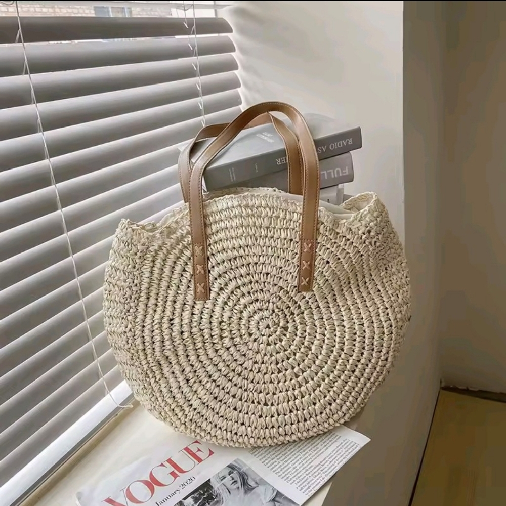 Straw Woven Tote Bag Double Handle